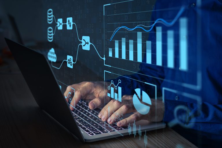 Cloud analytics working on laptop